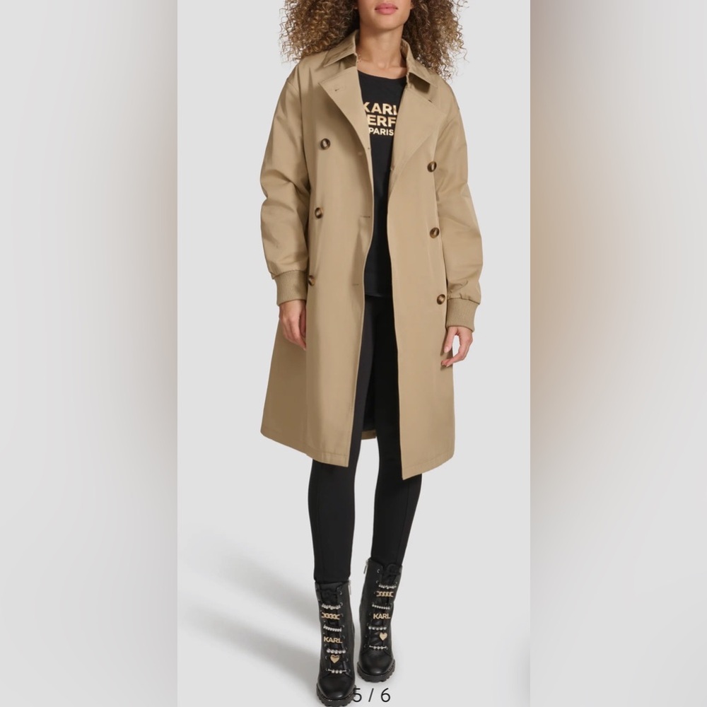 Karl Lagerfeld Gabardine Rushed Sleeve Trench Coat NWT - Picture 6 of 17